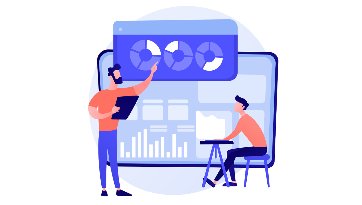 Statistics data analysis. Financial administration. Circular diagram with colorful segments, business pie chart. Statistics, audit, consulting. Vector isolated concept metaphor illustration